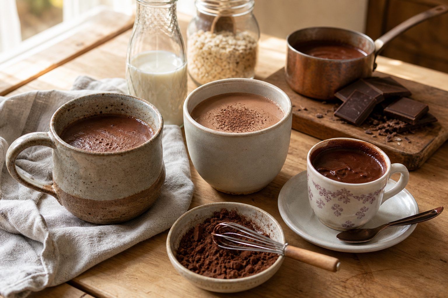 Variantes : sans lait, au cacao en poudre ou façon chocolat chaud à l’ancienne