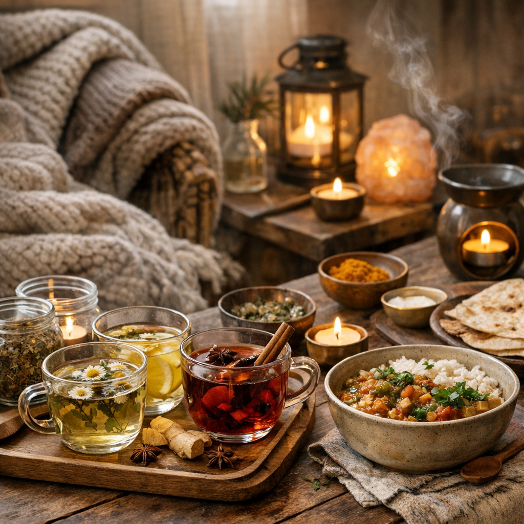 Tisanes, dîner simple et ayurvéda d’hiver : rester prudent et sensoriel